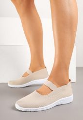 Beżowe Wsuwane Tenisówki z Ozdobnym Paskiem i Perforacją Zelsedi. Brązowe obuwie sportowe damskie Born2be, na lato, z jeansu, bez zapięcia, tenisowe. Za 44.99 zł.