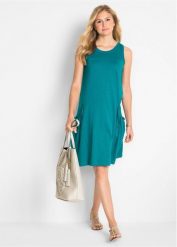 Sukienka z bawełnianego dżerseju z kieszeniami. Niebieskie sukienki damskie bonprix, bez wzorów, z bawełny, bez ramiączek. Za 64.99 zł.