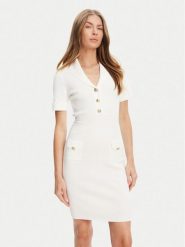 Guess Sukienka dzianinowa W5YK29 Z0130 Biały Slim Fit. Białe sukienki damskie Guess, z aplikacjami, z dzianiny, bez ramiączek. Za 399.99 zł.