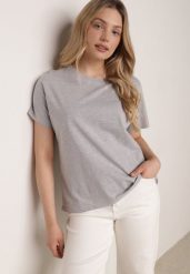 Szary T-shirt Bawełniany Klasyczny o Fasonie Oversize z Dłuższym Tyłem Nemedora. Szare t-shirty damskie Born2be, m, bez wzorów, z bawełny, bez kołnierzyka. Za 39.99 zł.