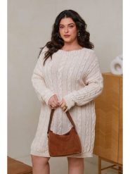 Curvy Lady Sukienka dzianinowa w kolorze beżowym rozmiar: 40/42. Brązowe sukienki damskie Curvy Lady, bez wzorów, z dzianiny, klasyczne, bez ramiączek. Za 131.74 zł.