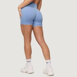 Szorty damskie fitness bezszwowe slim Sky NEO. Niebieskie spodenki sportowe damskie GYMBEAM, l, bez wzorów, z materiału, do biegania. Za 85.90 zł.