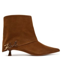 Botki KARL LAGERFELD. Brązowe botki damskie KARL LAGERFELD, bez obcasa, na szpilce, bez zapięcia. Za 1,099.00 zł.