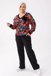 Bawełniany czarny komplet dresowy Comfy - bluza Retro Etno + długie spodnie PLUS SIZE XXL OVERSIZE JESIEŃ. Czarne bluzy damskie Moda Size Plus Iwanek, na jesień, plus size, z aplikacjami, z bawełny, bez kaptura. Za 389.90 zł.