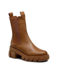 Badura Botki 222FW34 Brązowy. Brązowe botki damskie Badura, ze skóry, bez obcasa, na słupku, bez zapięcia. Za 208.99 zł.