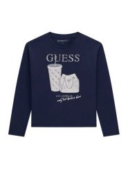 Guess Bluzka J6BI24 K6578 Granatowy Regular Fit. Niebieskie bluzki i koszule dziewczęce Guess, z aplikacjami, z bawełny, bez kołnierzyka, bez ramiączek. Za 124.99 zł.