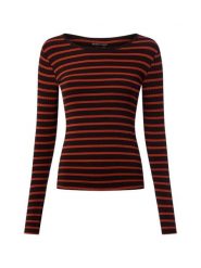 Marie Lund Damska koszulka z długim rękawem Kobiety wiskoza czarny|czerwony w paski, XS. Czarne koszulki damskie Marie Lund, xs, bez wzorów, z futra, bez kołnierzyka, bez ramiączek. Za 149.95 zł.