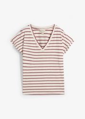 T-shirt z mieszanki bawełny z rękawkami z falbaną. Brązowe t-shirty damskie bonprix, bez wzorów, z bawełny, bez kołnierzyka. Za 64.99 zł.