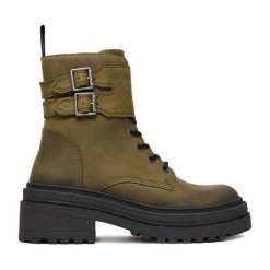 Trzewiki G-Star Raw. Zielone botki damskie G-Star Raw, retro, bez obcasa, na płaskiej podeszwie, bez zapięcia. Za 449.99 zł.