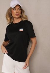 Czarny T-shirt Basic z Małym Nadrukiem Tenmira. Czarne t-shirty damskie Renee, l, bez wzorów, bez kołnierzyka. Za 29.99 zł.
