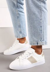 Biało-Beżowe Sneakersy Ozdobione Cyrkoniami Perlara. Białe obuwie sportowe damskie Born2be, z materiału, bez zapięcia. Za 79.99 zł.