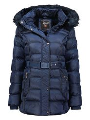 Geographical Norway Płaszcz zimowy "Aimeraude" w kolorze granatowym rozmiar: S. Niebieskie płaszcze damskie Geographical Norway, na zimę, s, bez wzorów, z puchu, bez kaptura. Za 232.78 zł.