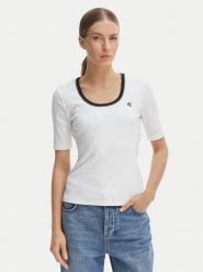 Calvin Klein Jeans T-Shirt LV047F247G Biały Slim Fit. Białe t-shirty damskie Calvin Klein Jeans, s, bez wzorów, z bawełny, bez kołnierzyka. Za 249.99 zł.