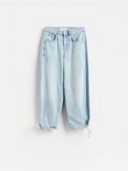 Jeansy barrel z wiązaniem - niebieski. Niebieskie jeansy damskie Reserved. Za 139.99 zł.