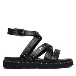 Sandały Patrizia Pepe. Czarne sandały damskie Patrizia Pepe, bez wzorów, bez obcasa, na płaskiej podeszwie, bez zapięcia. Za 489.99 zł.