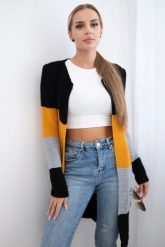 Sweter Kardigan w pasy czarny+musztardowy. Czarne kardigany damskie KESI, l, bez wzorów, z wełny. Za 178.78 zł.