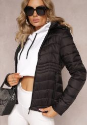 Czarna Przejściowa Kurtka Pikowana z Kapturem Zeraneta. Czarne kurtki damskie Renee, l, bez wzorów, z kapturem. Za 179.99 zł.
