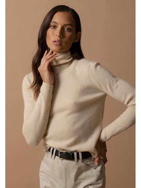 Perfect Cashmere Kaszmirowy golf "Ashley" w kolorze beżowym rozmiar: XXL. Brązowe golfy damskie Perfect Cashmere, xxl, bez wzorów, z kaszmiru, bez ramiączek. Za 340.99 zł.