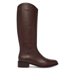 Kozaki LAUREN RALPH LAUREN. Brązowe kozaki damskie Lauren Ralph Lauren, bez obcasa, na płaskiej podeszwie, bez zapięcia. Za 1,599.00 zł.