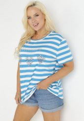 Niebieski T-shirt w Paski w Marynarskim Stylu Darlenis. Niebieskie t-shirty damskie Born2be, l, bez wzorów, bez kołnierzyka. Za 19.99 zł.