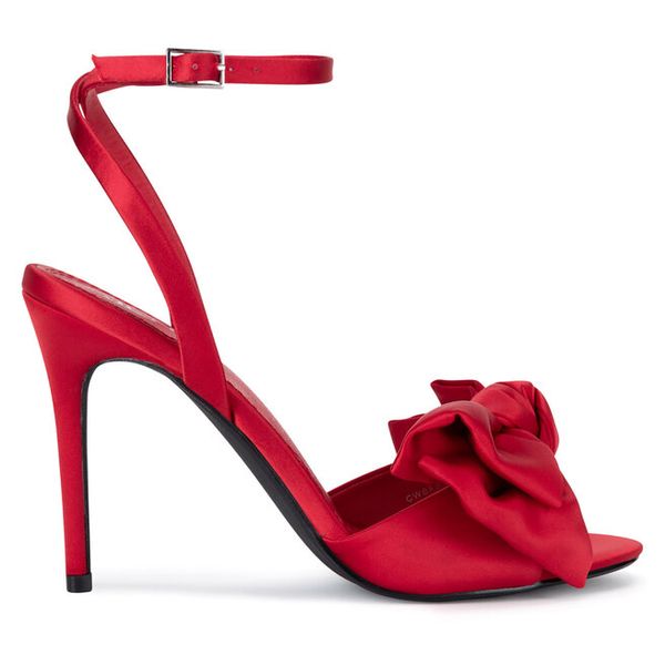 Sandały JENNY. Czerwone sandały damskie Jenny, bez wzorów, bez obcasa, na szpilce, bez zapięcia. Za 149.99 zł.