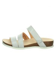 Think! Skórzane klapki "Julia" w kolorze szarym rozmiar: 40. Szare klapki damskie Think!, bez wzorów, z otwartym noskiem, bez obcasa, na koturnie, bez zapięcia. Za 201.55 zł.