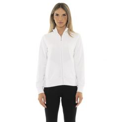 Bluza z bawełna z zamek błyskawiczny na co dzień. Białe bluzy damskie LEONE 1947 APPAREL, z bawełny, bez zapięcia, na fitness i siłownię. W wyprzedaży za 112.15 zł.