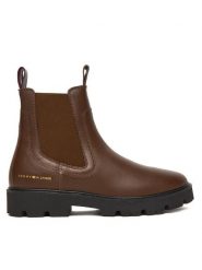 Tommy Hilfiger Sztyblety Lthr Low Chelsea FW0FW08775 Brązowy. Brązowe botki damskie Tommy Hilfiger, ze skóry, bez obcasa, na płaskiej podeszwie, bez zapięcia. Za 599.99 zł.
