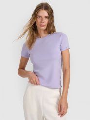 4F T-shirt z prążkowanej dzianiny z modalem damski - niebieski XL. Niebieskie t-shirty damskie 4F, xl, bez wzorów, z dzianiny, bez kołnierzyka. W wyprzedaży za 69.99 zł.