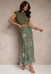 Ciemnozielona Spódnica w Kwiatowy Wzór o Rozkloszowanym Kroju Efrirene. Zielone spódnice damskie Renee, na co dzień, m, bez wzorów, eleganckie, maxi. Za 69.99 zł.