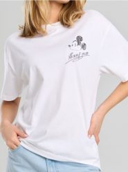 Koszulka z nadrukiem Mickey Mouse - biały. Białe koszulki damskie Sinsay, l, bez wzorów, bez kołnierzyka, bez ramiączek. W wyprzedaży za 22.99 zł.