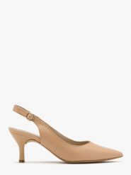 Beżowe czółenka typu slingback MICHELLE. Brązowe czółenka damskie Ryłko, bez wzorów, z lakierowanej skóry, bez obcasa, na obcasie. Za 349.99 zł.