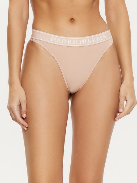 Polo Ralph Lauren Stringi 4P2003 Beżowy. Brązowe stringi Polo Ralph Lauren, bez wzorów, z bawełny. Za 89.99 zł.
