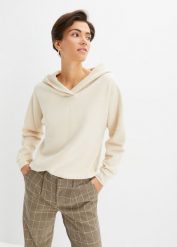 Bluza z materiału w optyce dzianiny. Zielone bluzy damskie bonprix, bez wzorów, z dzianiny, z kapturem. Za 139.99 zł.