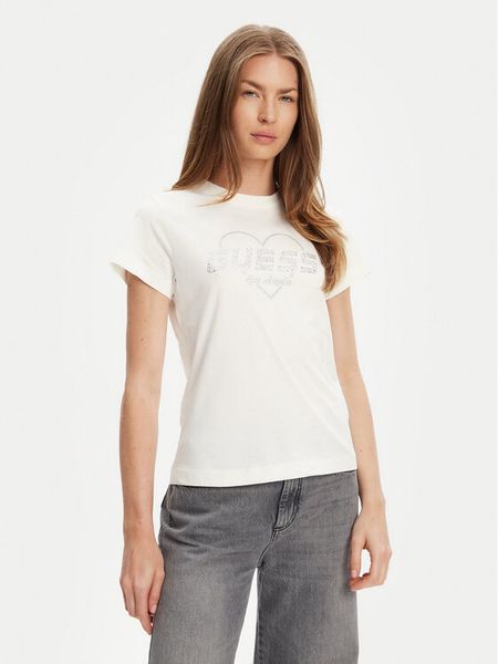 Guess T-Shirt V5GI10 K9RM1 Écru Regular Fit. T-shirty damskie Guess, l, z aplikacjami, z bawełny, bez kołnierzyka. Za 119.99 zł.