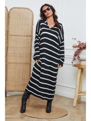 So Cachemire Sukienka dzianinowa "Dowell" w kolorze biało-czarnym rozmiar: XL. Białe sukienki damskie So Cachemire, bez wzorów, z dzianiny, bez ramiączek. Za 308.91 zł.