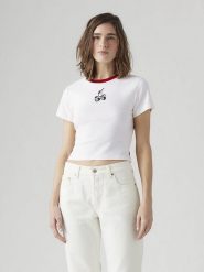 Levi's Koszulka w kolorze białym rozmiar: L. Białe bluzki damskie Levi's, l, bez wzorów, z bawełny, bez kołnierzyka, bez ramiączek. Za 64.95 zł.