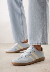 Niebieskie Płaskie Sneakersy Ozdobione Paskami Glaria. Niebieskie obuwie sportowe damskie Born2be, z jeansu, bez zapięcia. Za 89.99 zł.