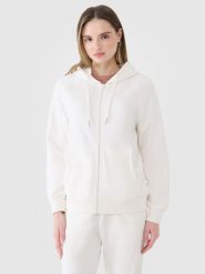 4F Bluza dresowa rozpinana z kapturem damska - biała M. Białe kardigany damskie 4F, m, bez wzorów, z bawełny. W wyprzedaży za 99.99 zł.