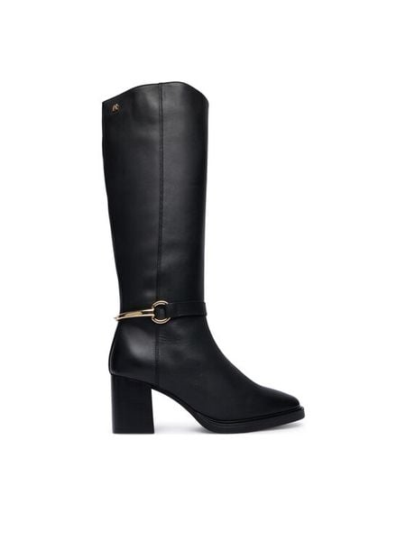Tommy Hilfiger Kozaki Th Stud Heel Riding Knee Boot FW0FW09551 Czarny. Czarne kozaki damskie Tommy Hilfiger, ze skóry, bez obcasa, na słupku, bez zapięcia. Za 1,099.00 zł.