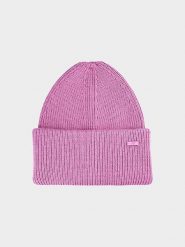4F Czapka beanie w kolorze fioletowym rozmiar: M. Różowe czapki damskie 4F, bez wzorów, ze splotem. Za 41.69 zł.