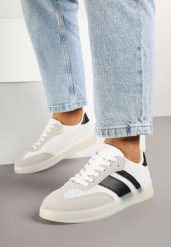 Biało-Czarne Sneakersy Tenisówki z Geometrycznym Wzorem Eleamila. Białe obuwie sportowe damskie Born2be, z jeansu, bez zapięcia, tenisowe. Za 89.99 zł.
