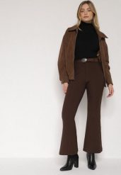 Brązowe Spodnie Dzwony z Wiskozy z Bawełną z Wysokim Stanem Ozdobione Paskiem Liadona. Brązowe spodnie materiałowe damskie Born2be, bez wzorów, z bawełny. Za 139.99 zł.