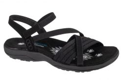 Sandały damskie, Reggae Slim - Summer Heat Sandals. Czarne sandały damskie Skechers, bez wzorów, z materiału, bez obcasa, bez zapięcia. Za 249.99 zł.
