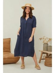 Curvy Lady Lniana sukienka w kolorze granatowym rozmiar: 48/50. Niebieskie sukienki damskie Curvy Lady, bez wzorów, ze lnu, klasyczne, bez ramiączek. Za 235.45 zł.