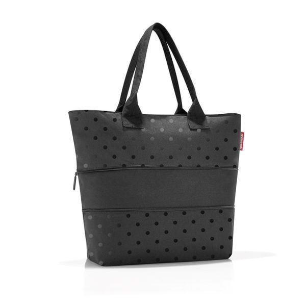 Torba shopper e1, glossy dots black. Czarne shopper bag Reisenthel, bez wzorów, z nylonu, na ramię, duże, bez dodatków. Za 135.90 zł.