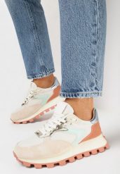 Pomarańczowe Sneakersy na Grubej Podeszwie z Metalicznym Wstawkami i Przeszyciami Vinale. Brązowe obuwie sportowe damskie Born2be, bez zapięcia. Za 109.99 zł.