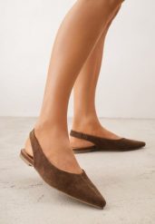 Brązowe Balerinki Typu Slingback Diarin. Brązowe balerinki damskie Renee, bez wzorów, z materiału, z otwartym noskiem. Za 109.99 zł.