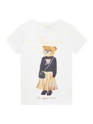 Guess T-Shirt J5BI39 J1314 Biały Regular Fit. Białe koszulki i t-shirty dziewczęce Guess, z aplikacjami, z bawełny, bez kołnierzyka, bez ramiączek. Za 99.99 zł.