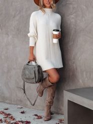 Milan Kiss Sukienka dzianinowa w kolorze kremowym rozmiar: M. Brązowe sukienki damskie Milan Kiss, bez wzorów, z dzianiny, bez ramiączek. Za 165.99 zł.